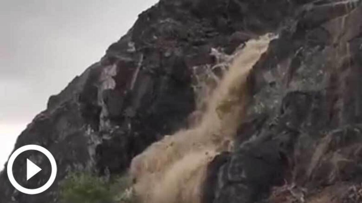 Video: Heavy rain creates rare waterfall in Fujairah