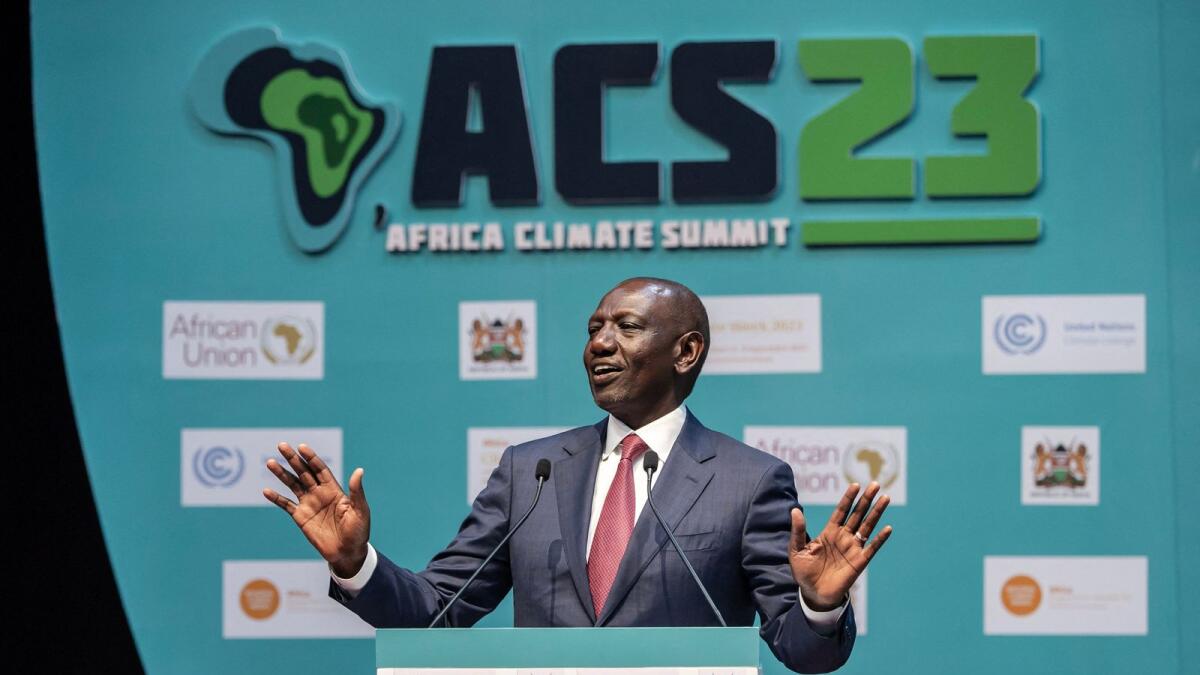 President of Kenya William Ruto delivers his remarks during the Africa Climate Summit 2023 in Nairobi last week. — AFP