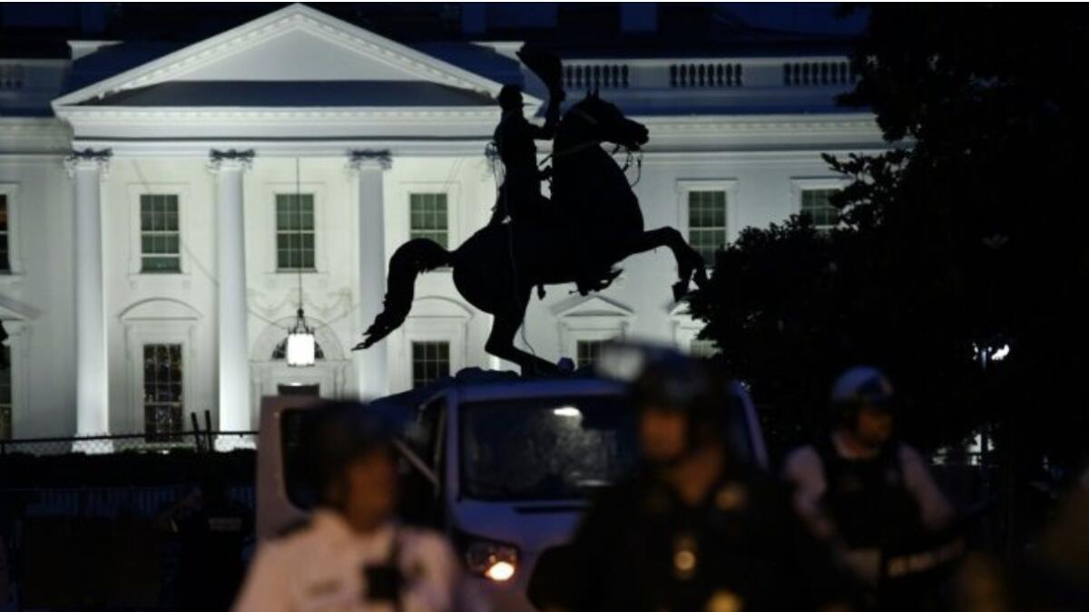 demonstrator, statue, George Floyd, protest, White House,  Andrew Jackson, Donald Trump