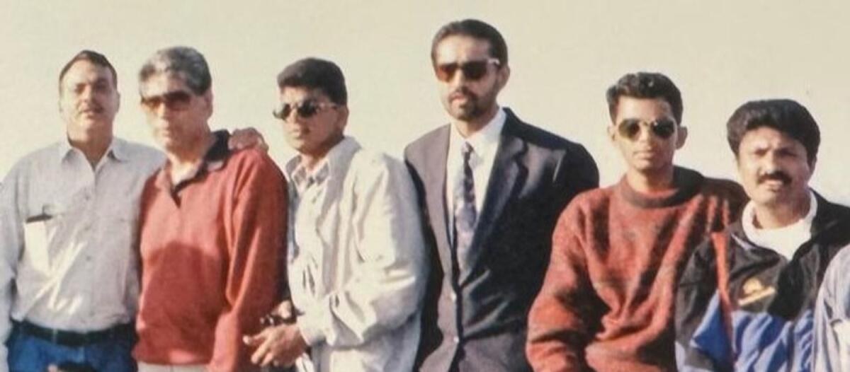 Vikram Kaul (left), Shyam Bhatia (second from left) and Mohamed Lokhandwala (far right) during the eighties in Dubai - Photo Shyam Bhatia