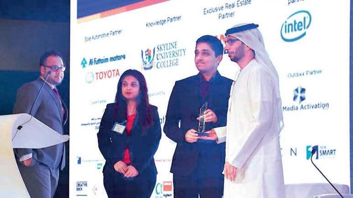 TECH WIZ: Arjun Bhorkar of The Millennium School, Dubai, receiving the ‘Creative Innovator’ Award. 