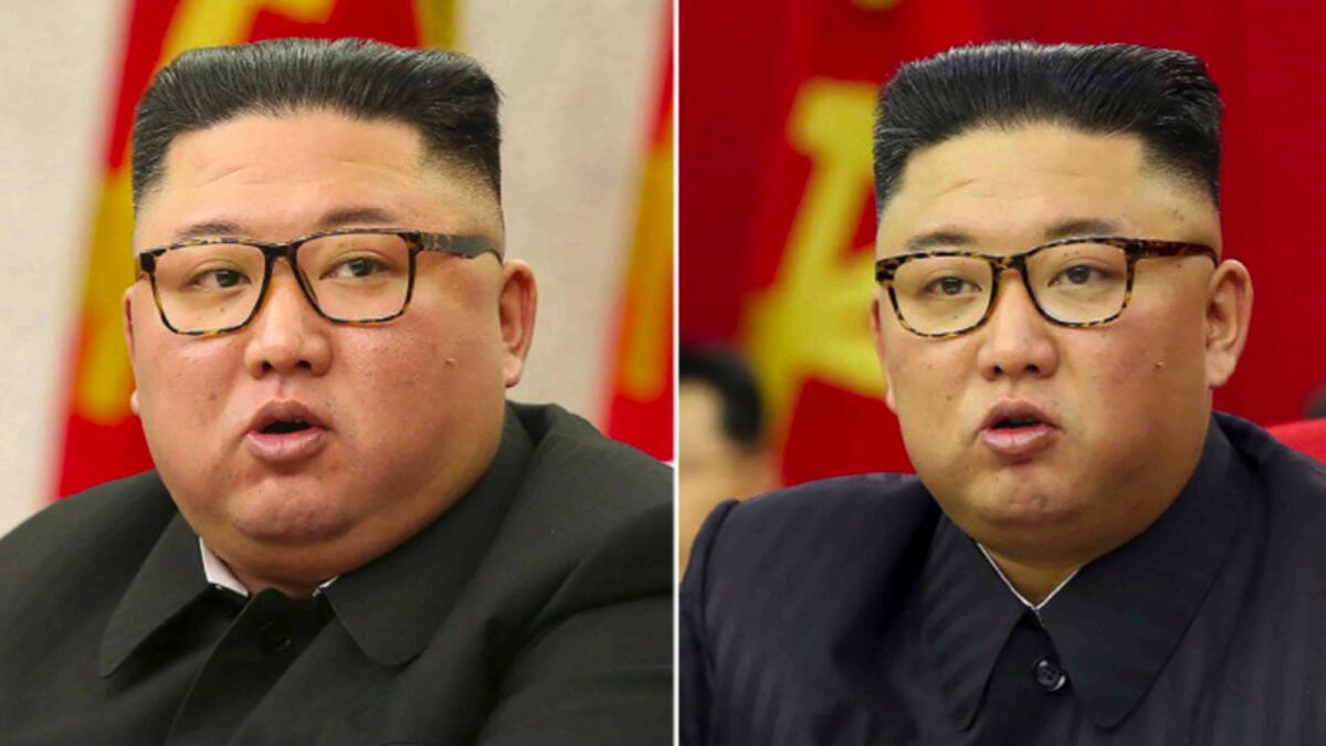 This combination photo shows North Korean leader Kim Jong Un in February (left) and June, 2021. – AP