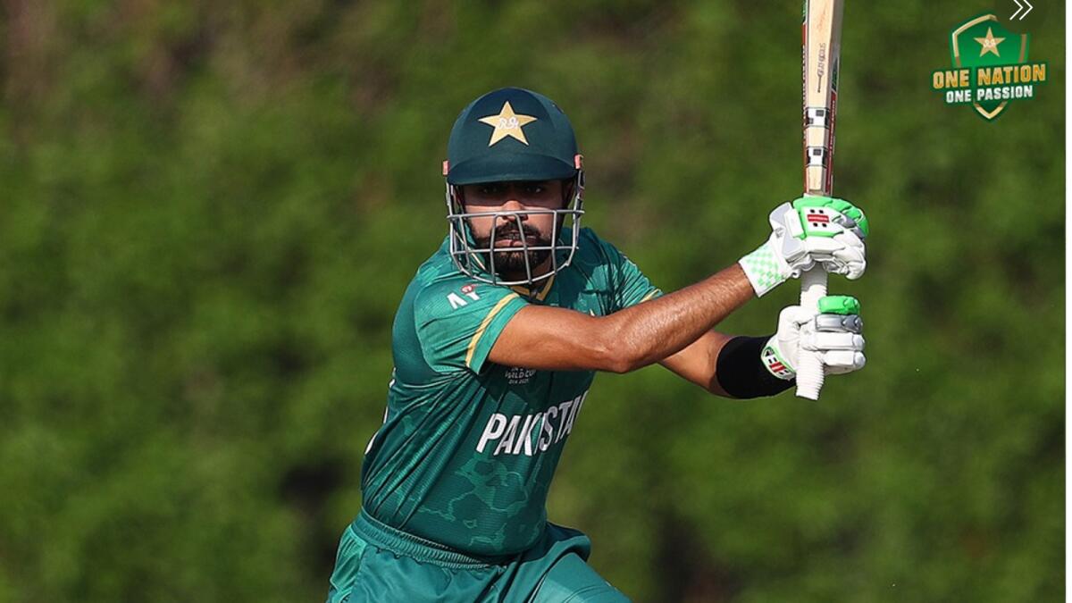 Babar Azam plays a shot during the match on Monday. (PCB Twitter)