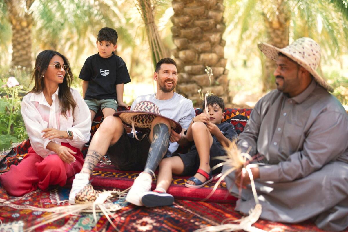 Lionel Messi with his wife Antonela Roccuzzo and their sons during a visit to Saudi Arabia. — Reuters