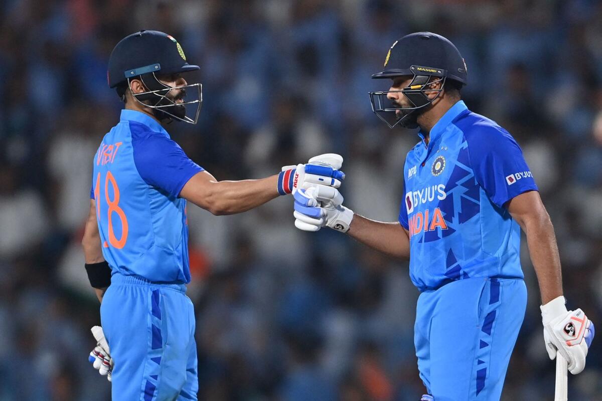 India's captain Rohit Sharma (right) and Virat Kohli during the second Twenty20 international match against Australia in Nagpur on September 23, 2022. — AFP file