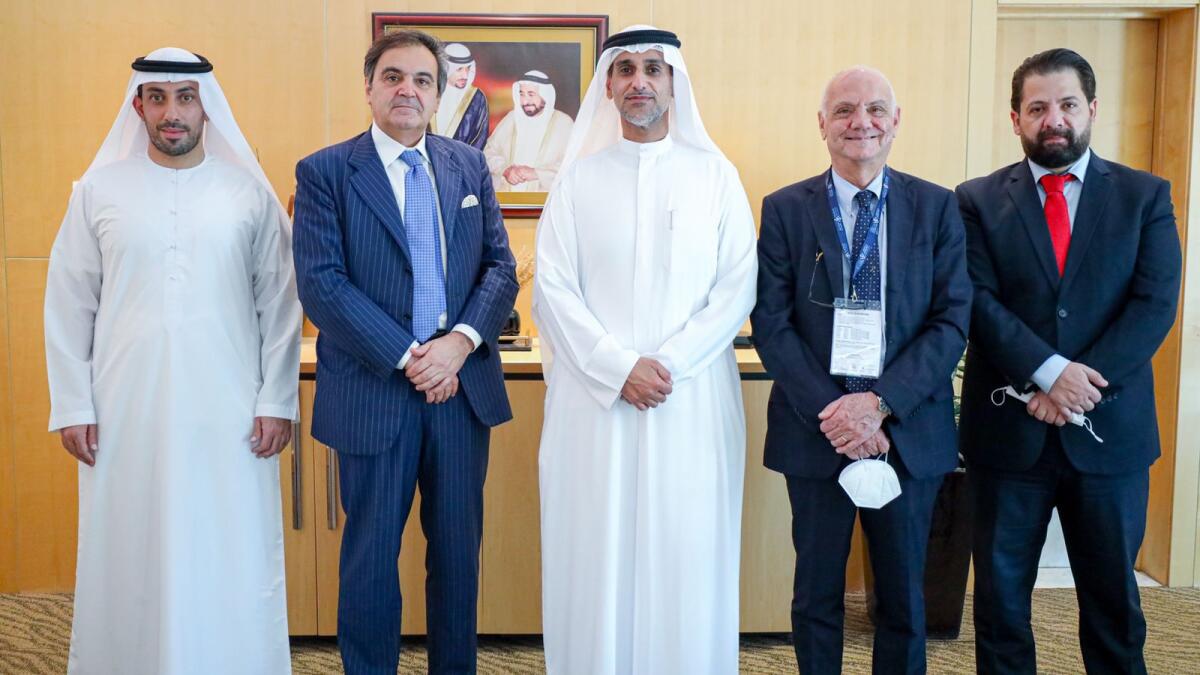 Saif Mohammed Al Midfa flanked by Antonio Franceschini, Sauro Servadei and others.— Supplied photo