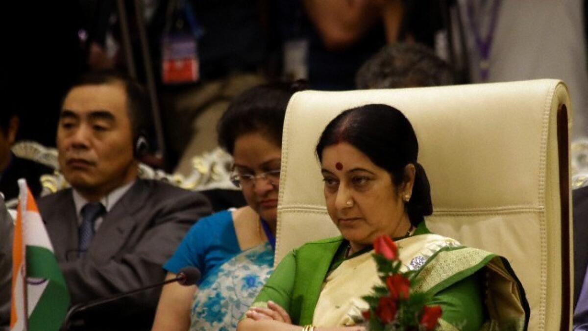 Indian Minister of External Affairs Sushma Swaraj  at the 4th East Asia Summit (EAS) Foreign Ministers  in 2014. 