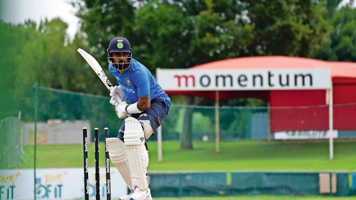 Focused: Indian opening batsman KL Rahul bats during a practice session at SuperSport Park. — BCCI Twitter