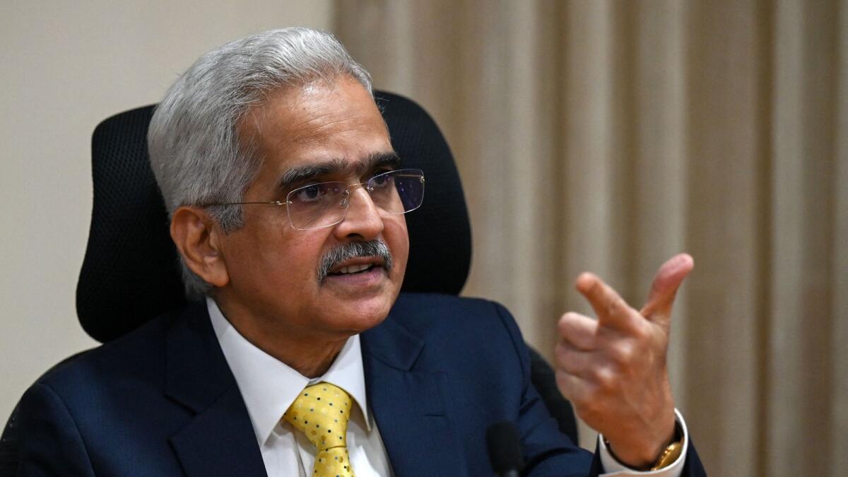 The Reserve Bank of India (RBI) Governor Shaktikanta Das gestures during a press conference at the RBI head office in Mumbai on February 8, 2023. India's central bank slowed the pace of interest rate hikes on February 8 but warned that core inflation in the world's fifth-biggest economy remained stubbornly high. — AFP