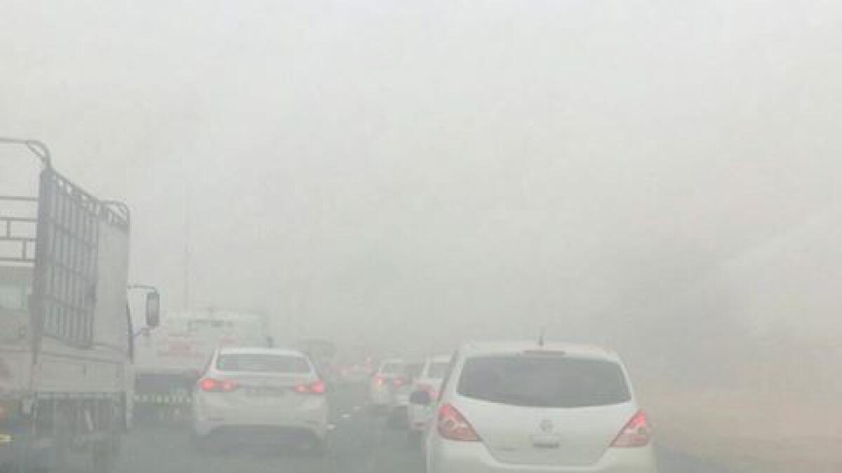 Fog on Al Khail road in Dubai on February 17, 2016. Photos by Shihab / Khaleej Times