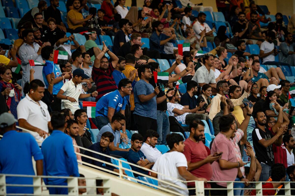UAE fans erupt in joy after the team beat New Zealand.