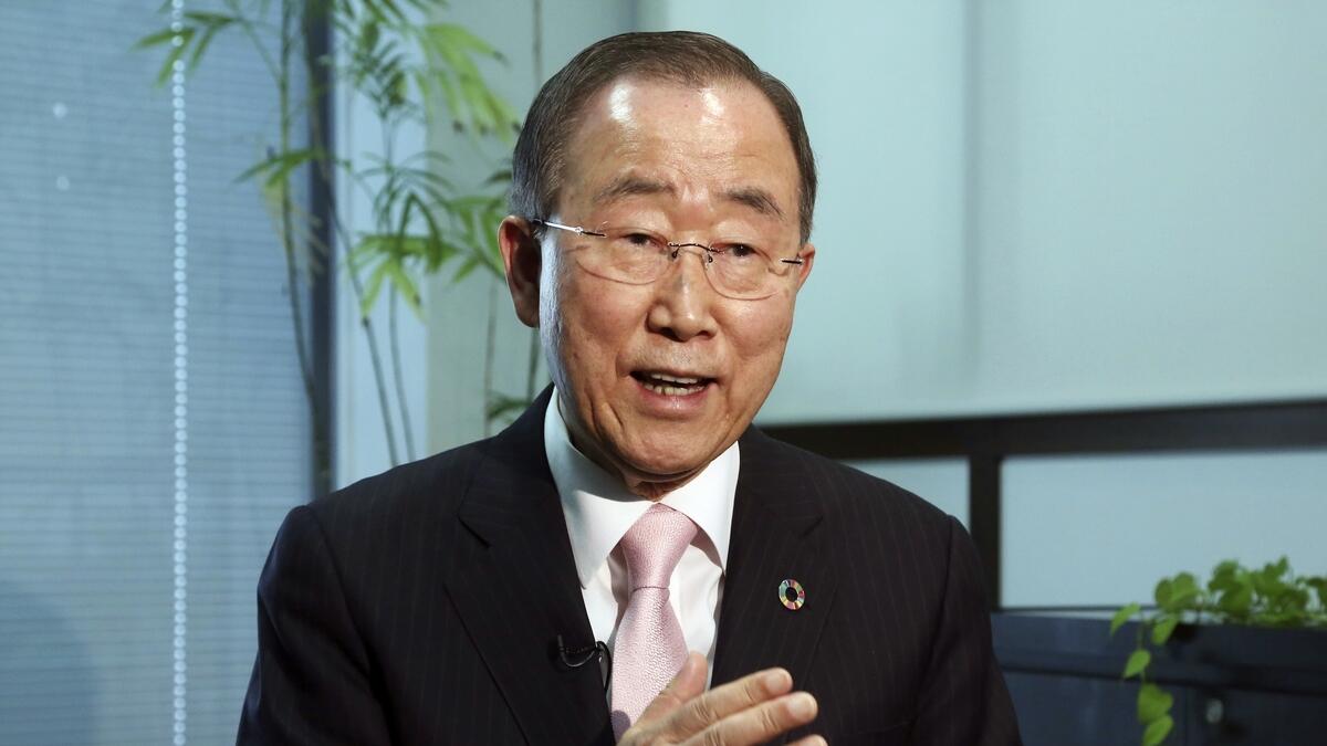 Former UN Secretary-General Ban Ki-moon speaks during an interview.-AP