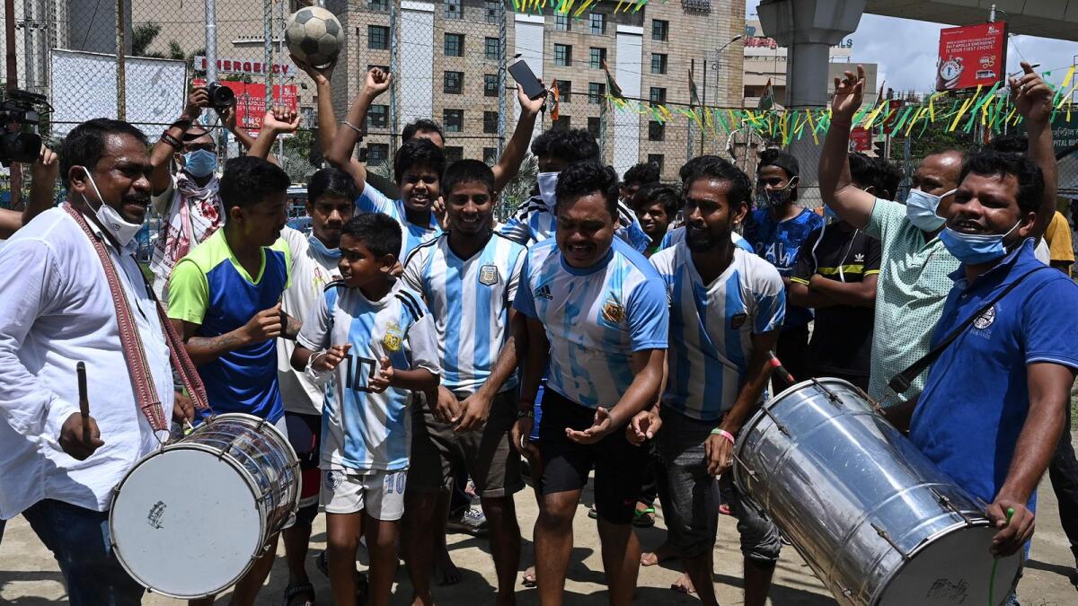 Football fans celebratein Kolkata after Argentina won the Conmebol 2021 Copa America final match against Brazil. — AFP