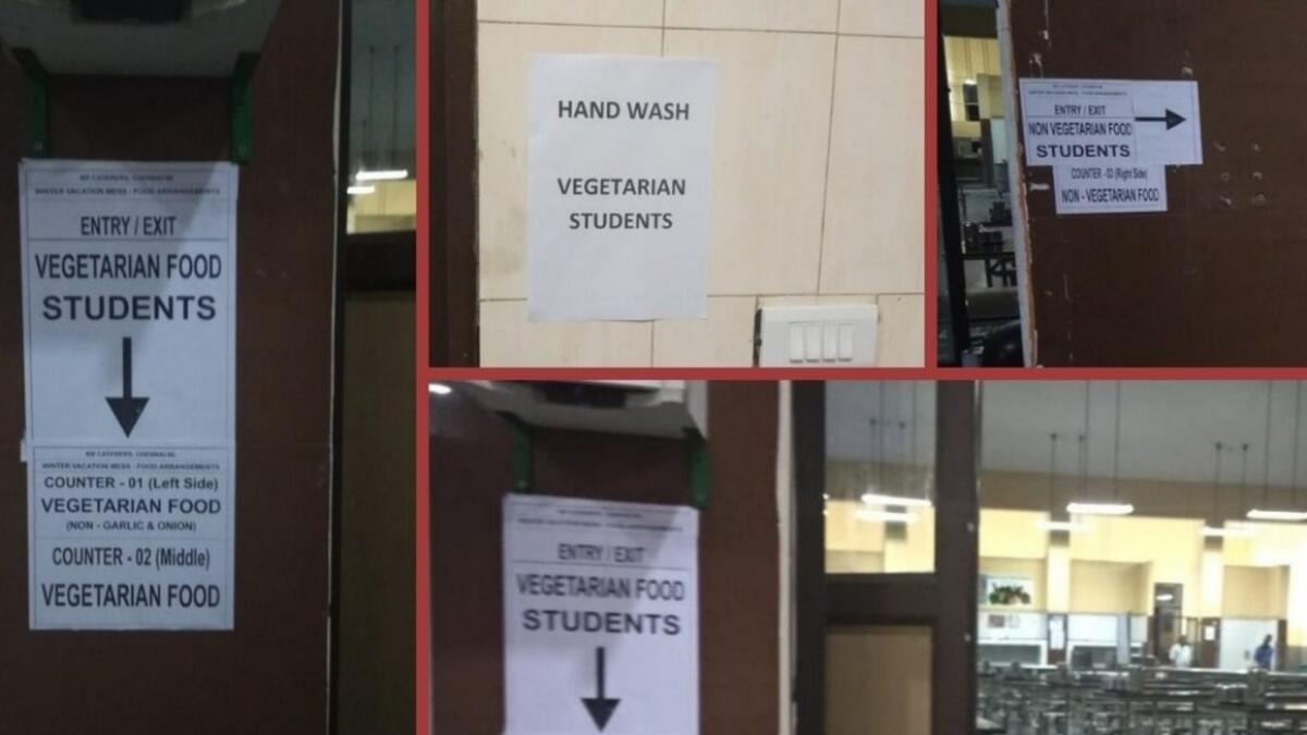 Separate entrance, washbasins for veg and non-veg in college mess, student group fumes