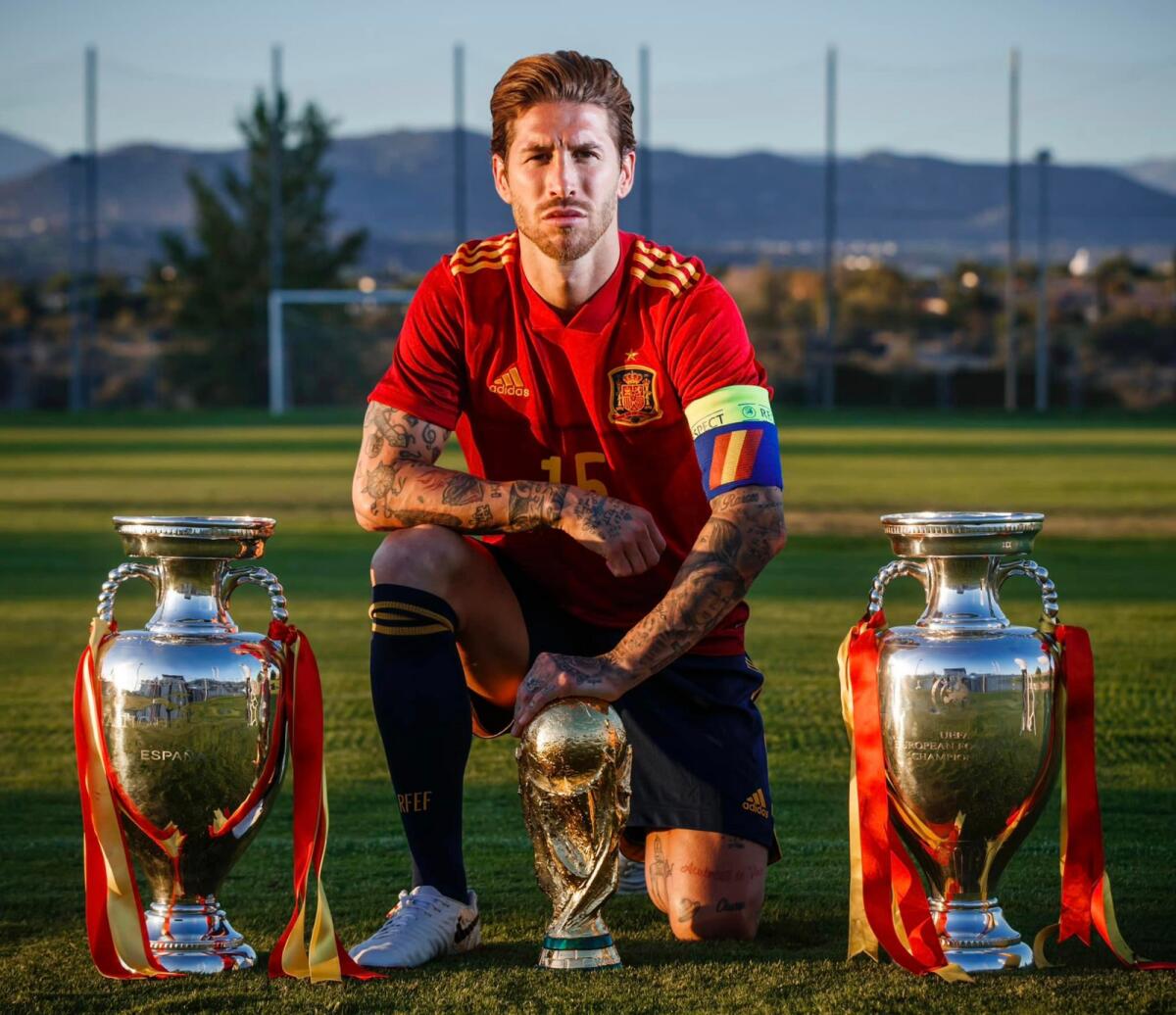 Legendary Spanish defender Sergio Ramos with two Euro and World Cup trophies. — Facebook