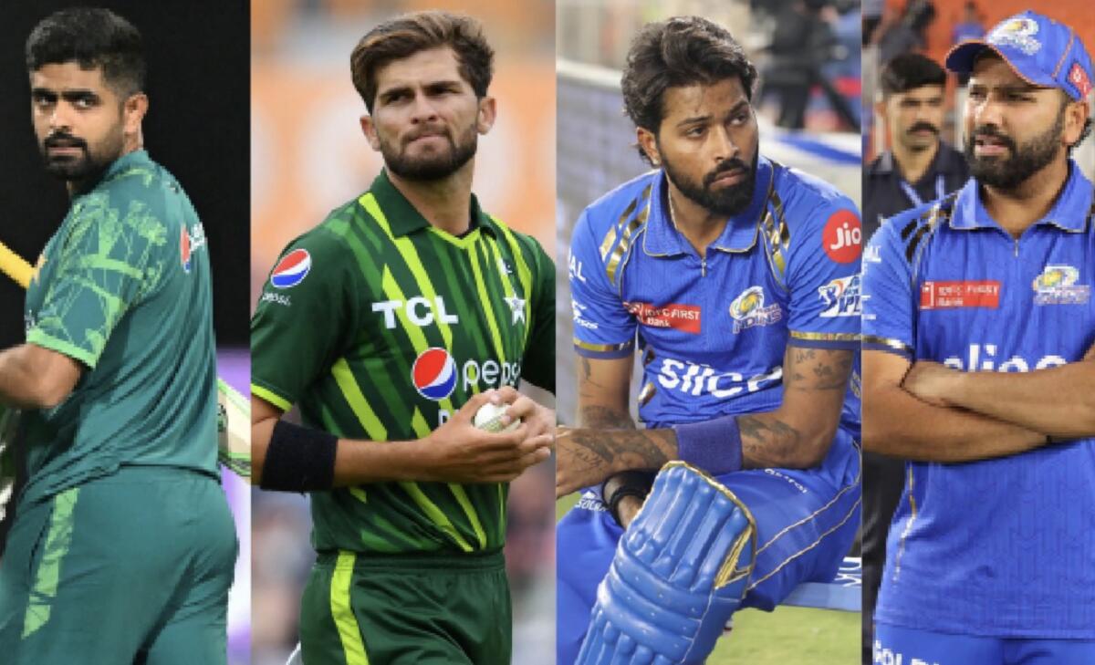 The four central characters: (from left) Babar Azam, Shaheen Shah Afridi, Hardik Pandya and Rohit Sharma. — AFP/IPL