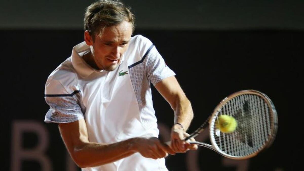 Russia's Daniil Medvedev in action during his first round match against France's Ugo Humbert. (Reuters)