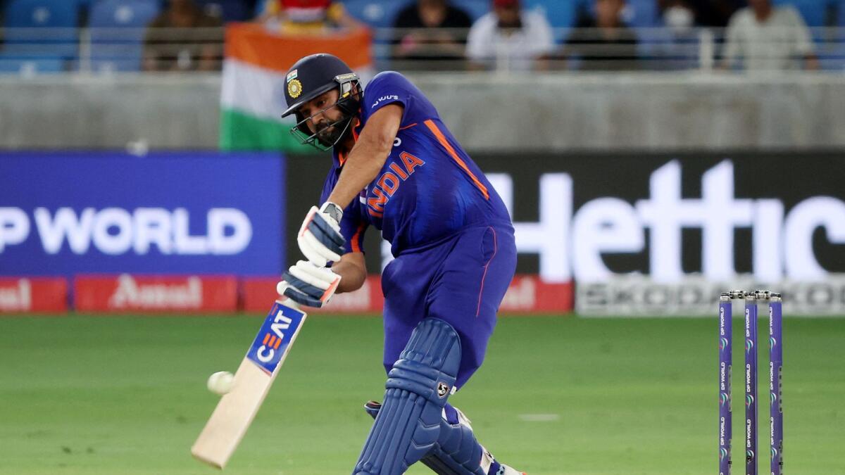 Indian captian Rohit Sharma plays a shot against Sri Lanka in the Super Four clash in Dubai on Tuesday. — Reuters