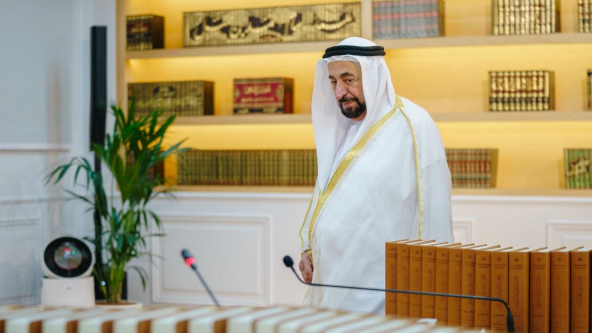 Sheikh Sultan releases 19 new volumes of the Historical Corpus of the Arabic Language in Sharjah on Tuesday. — Supplied photos