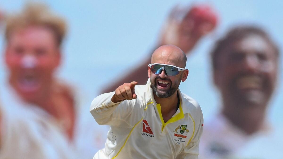 Australia's Nathan Lyon appeals for a wicket during the third day of first Test in Galle on Friday. — AFP