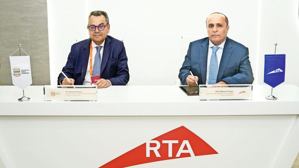 Mattar Al Tayer, director-general and chairman of the board of executive directors of the RTA and Mohamed Mezghani, secretary-general of UITP,  during the signing ceremony.