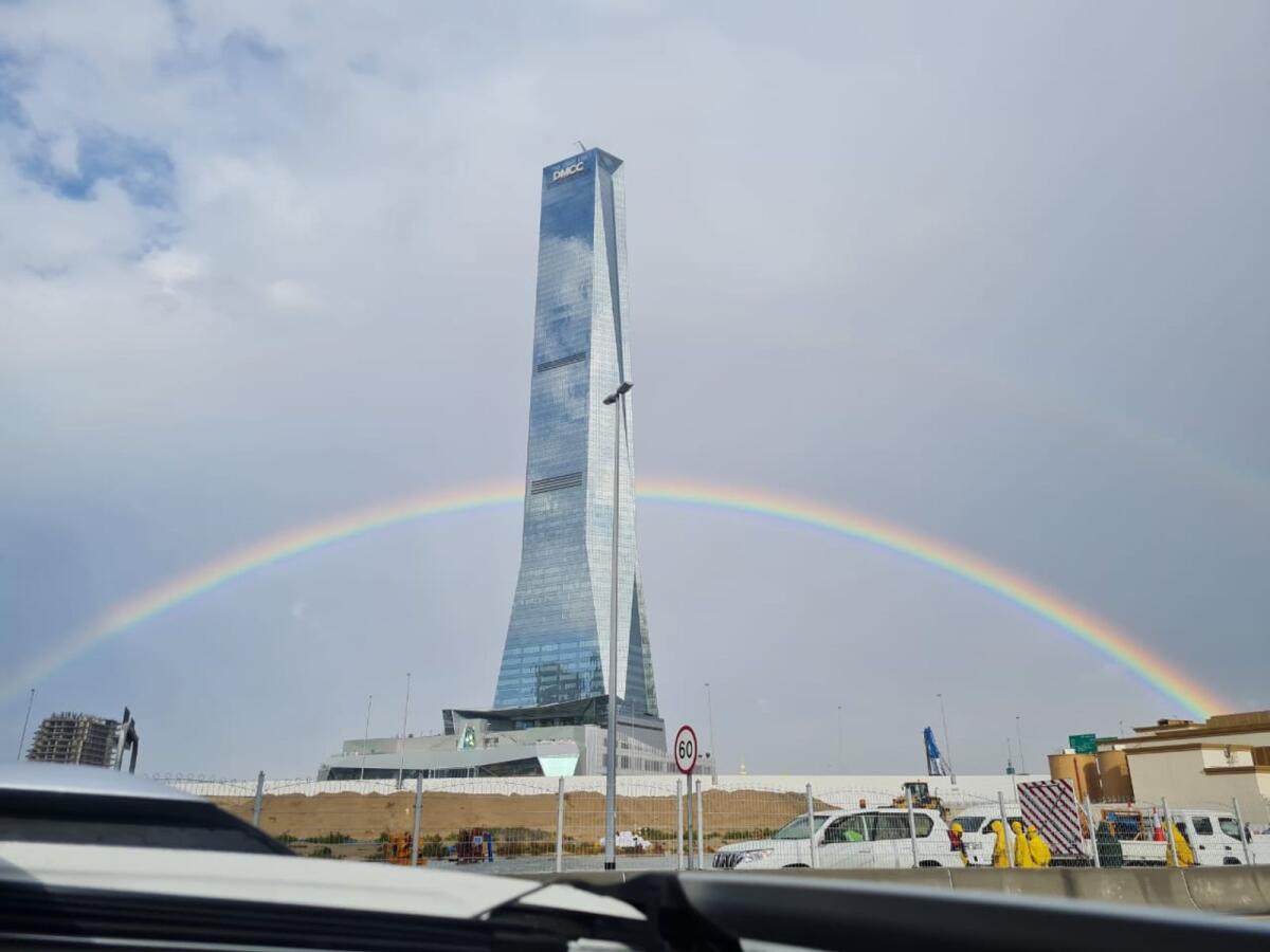 Rainbow in the form of bow and arrow taken from JLT by Dr Mubina, a dentist at Prime medical centre.