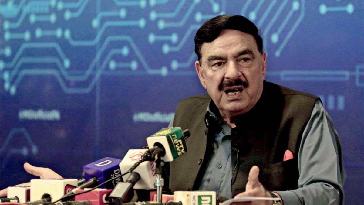 Pakistan's Interior Minister Sheikh Rashid speaks during a Press conference on the  abduction of the daughter of Afghan ambassador to Pakistan in Islamabad. — AFP