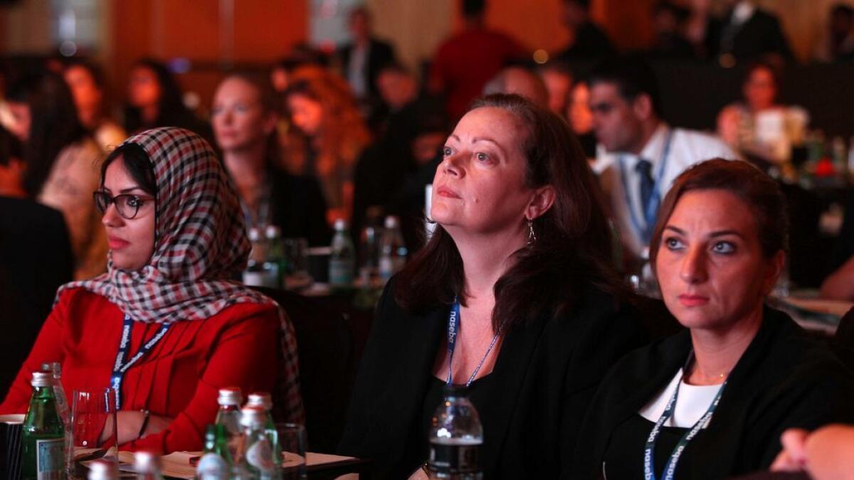 Delegates attend the 18th Global Women in Leadership Economic Forum in Dubai on Monday.