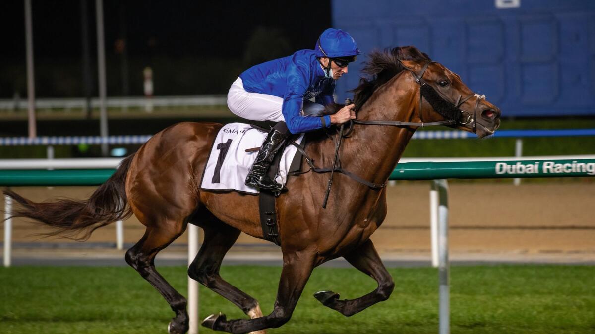 The real deal: Godolphin star Real World en route to winning the Group2 Zabeel Mile during the Dubai World Cup Carnival at the Meydan racecourse on January 28. — Dubai Racing Club