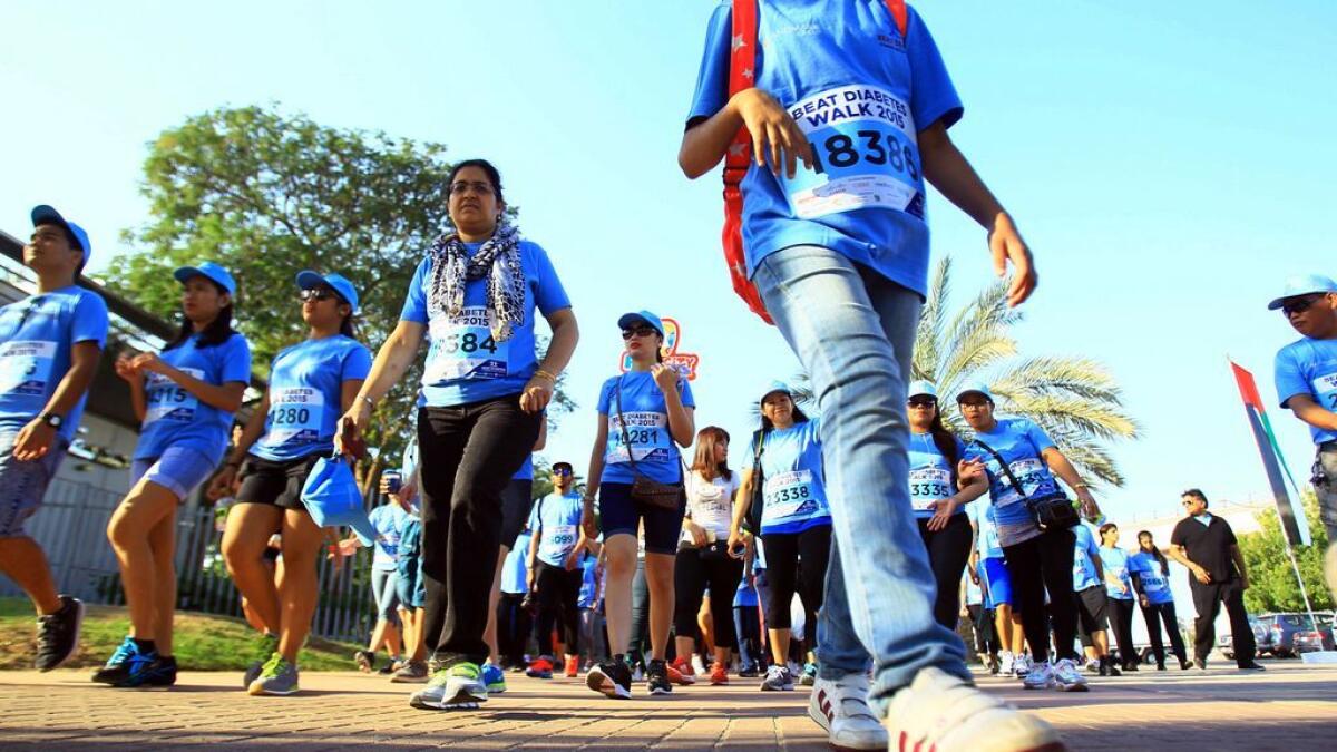 People in large number participate in the Beat Diabetes Walk that took place at Zabeel Park in Dubai. Photo by Neeraj Murali/Khaleej Times