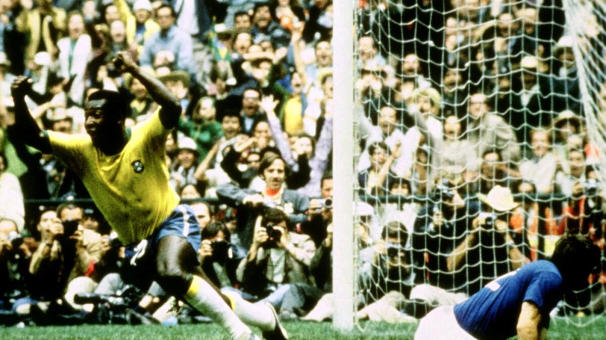 1970 Fifa World Cup: Pele celebrates after scoring the opening goal. Reuters