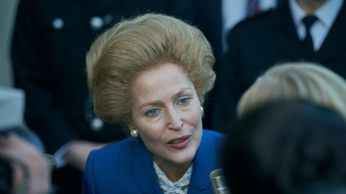The Crown S4. Picture shows: Margaret Thatcher (GILLIAN ANDERSON). Set: Elstree (backlot)
