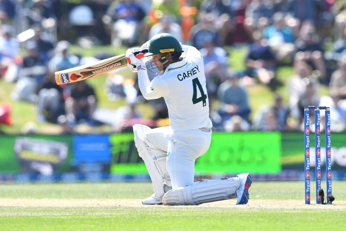 Australia's Alex Carey bats on day four of the second Test cricket match between New Zealand and Australia at Hagley Oval in Christchurch . - AFP