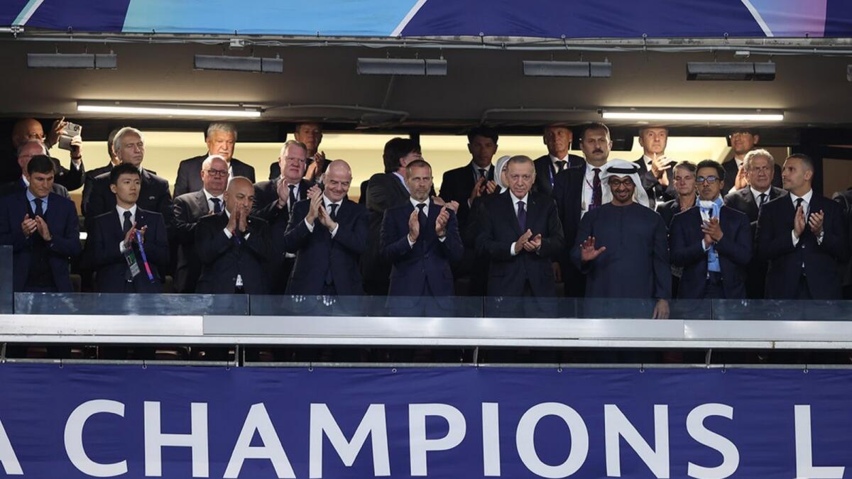 Pictured: Sheikh Mohamed bin Zayed with Turkish President Recep Tayyip Erdoğan, FIFA President Gianni Infantino and UEFA President Aleksander Ceferin. Photo: Anadolu Agency