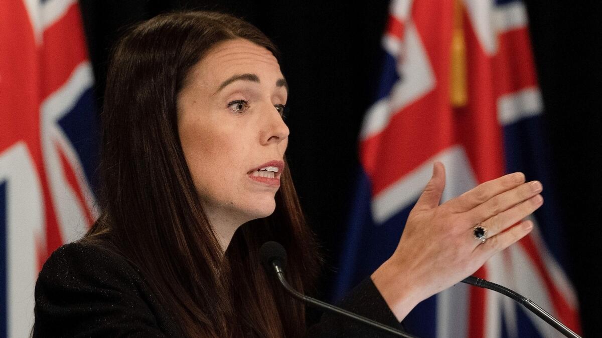 New Zealand Prime Minister Jacinda Ardern speaks to the media during her post cabinet press conference at Parliament in Wellington.-AFP