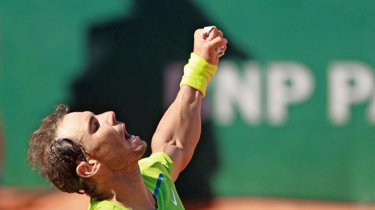Spain's Rafael Nadal celebrates after winning his third round match against Netherlands' Botic van de Zandschulp on Friday. — Reuters