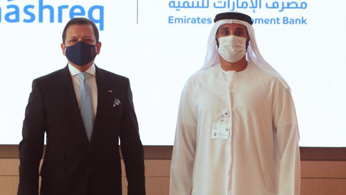 Ahmed Mohamed Al Naqbi, chief executive officer of EDB, and Ahmed Abdelaal, Group CEO of Mashreq Bank. — Supplied photo