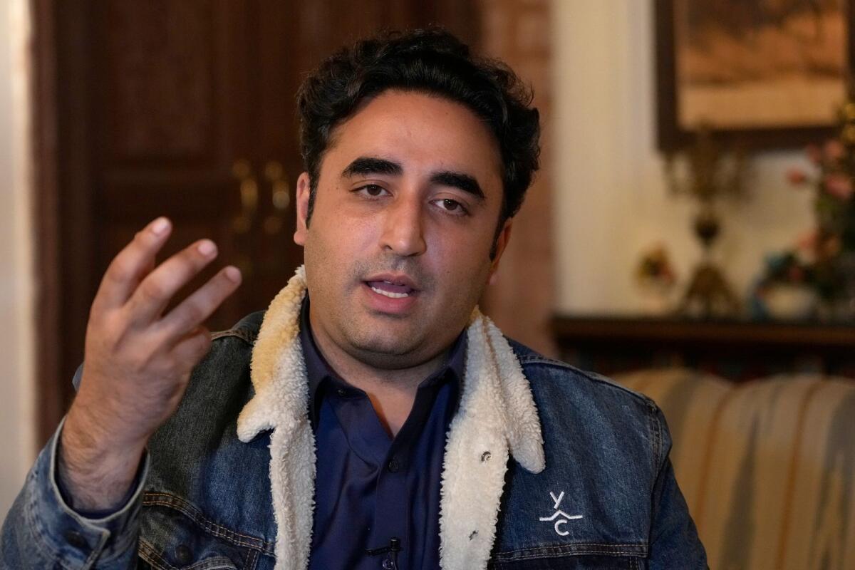 Bilawal Bhutto Zardari, Chairman of Pakistan People's Party, speaks during an interview with The Associated Press in Nurpur Noon near Bhalwal, on Wednesday. — AP