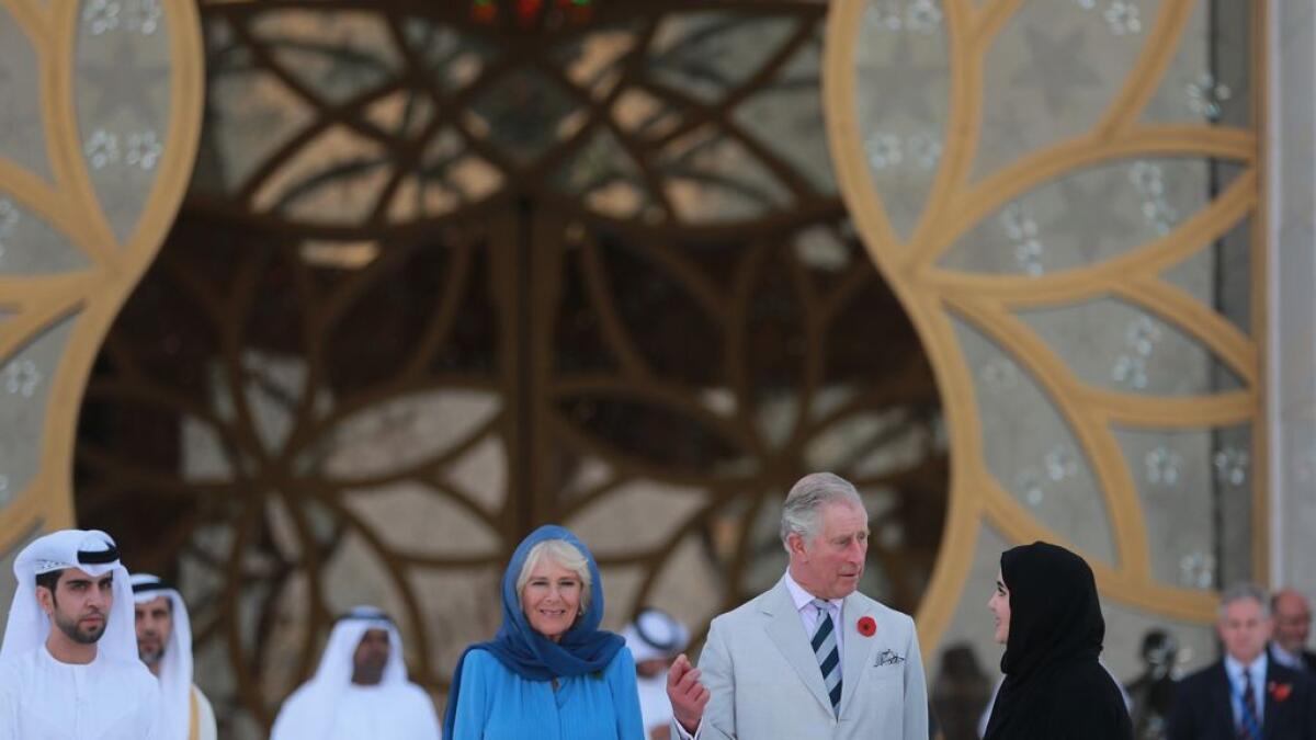 Prince Charles and Wife Camilla, Duchess of Cornwall visit the Shaikh Zayed Grand Mosque in Abu Dhabi. 