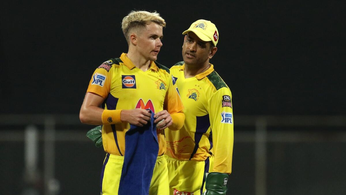 MS Dhoni and Sam Curran during the match between the Kolkata Knight Riders and the Chennai Super Kings in Mumbai. (BCCI)
