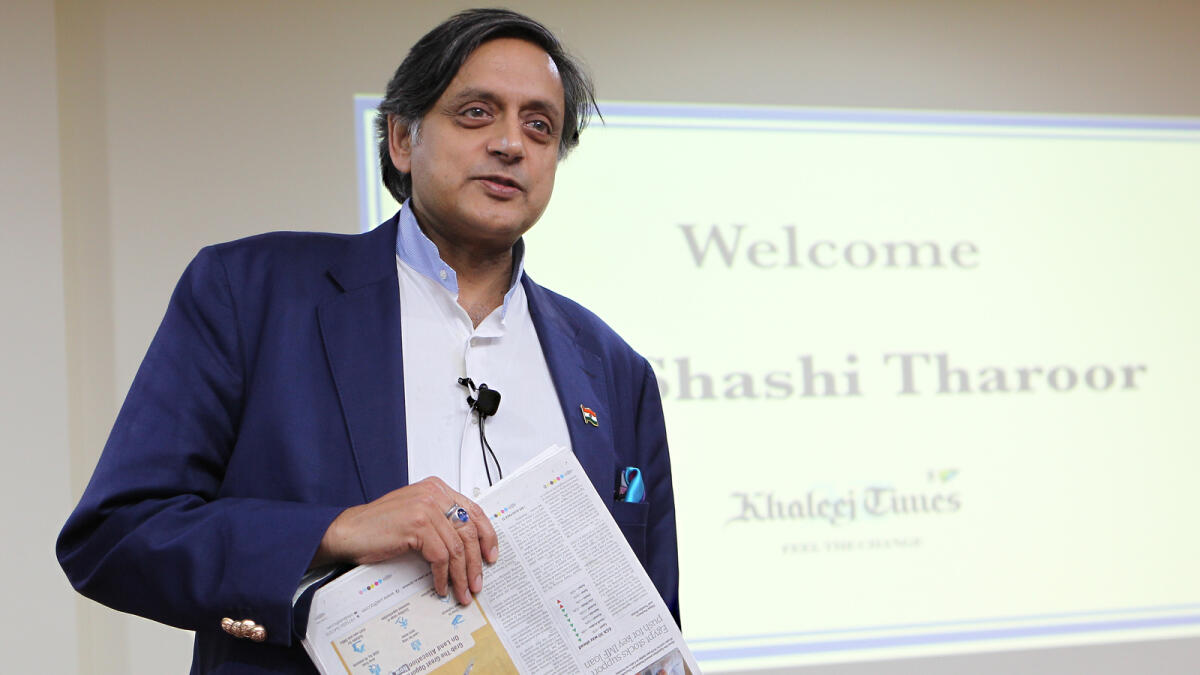 NA071116-KP-SHASHI Dr Shashi Tharoor, Indian politician and a former diplomat who is currently serving as Member of Parliament, Lok Sabha (from Thiruvananthapuram, Kerala since 2009) and currently serves as Chairman of the Parliamentary Standing Committee on External Affairs during his visit to Khaleej Times office in Dubai on Monday, 07 November 2016. Photo by Kiran Prasad
