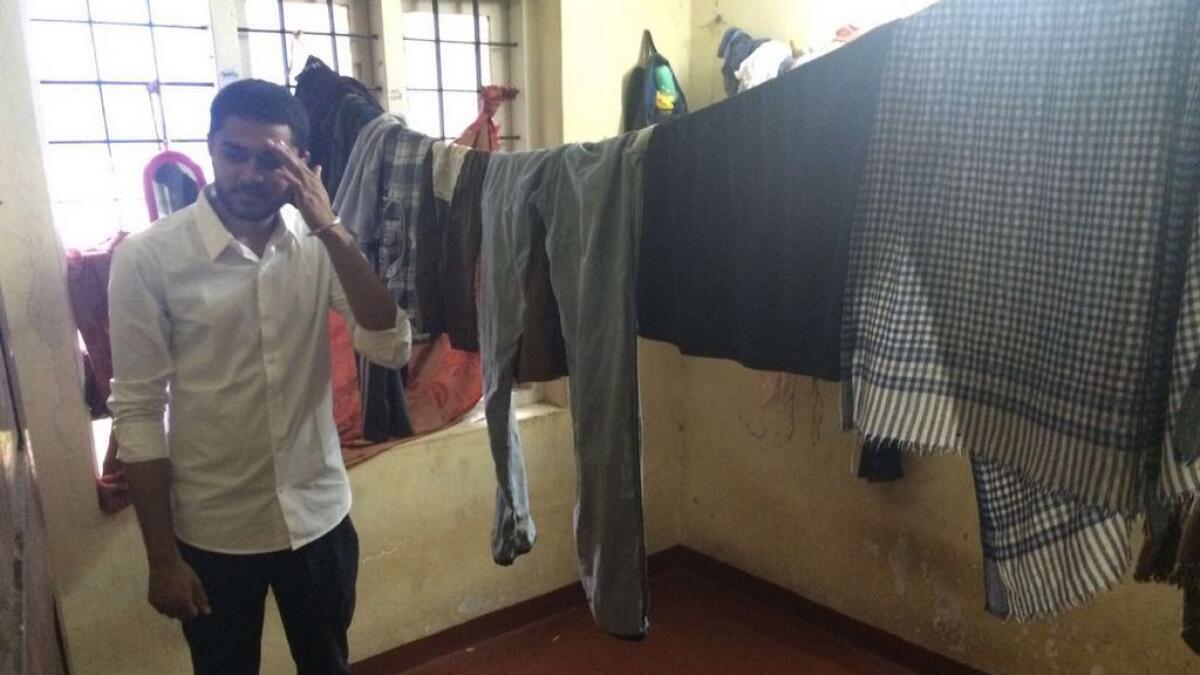 Dravya Dholakia in his labour accommodation in Kochi