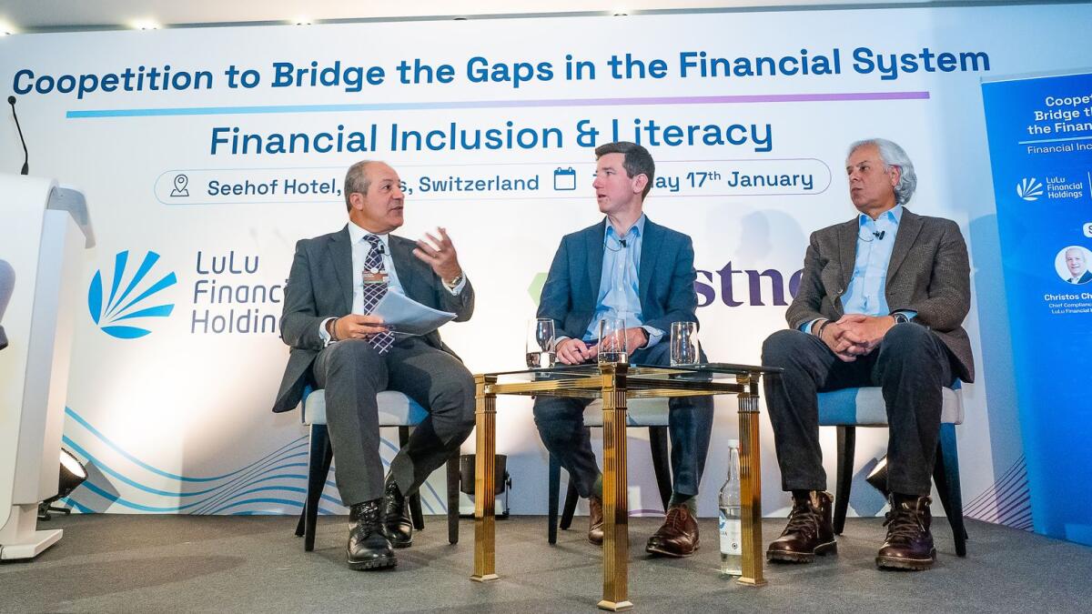 Experts at the panel discussion in line with the WEF's ket theme 'Cooperation in a fragmented world in Davos. The UAE-based LuLu Financial Holdings and Eastnets organised this special event around the role of fully compliant technologies in achieving financial inclusion.  — Supplied photo