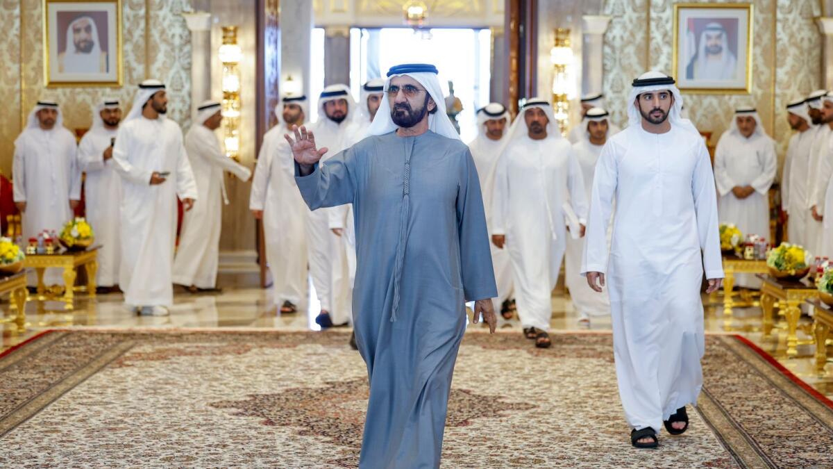 Sheikh Mohammed arrives for a majlis at Zabeel Palace on Tuesday. — Wam
