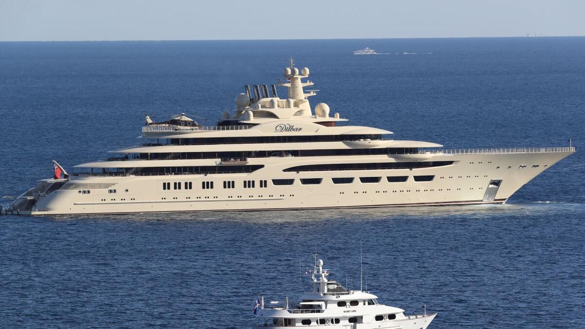 The luxury superyacht 'Dilbar' sails off Monaco on April 20, 2017.  Photo: AFP