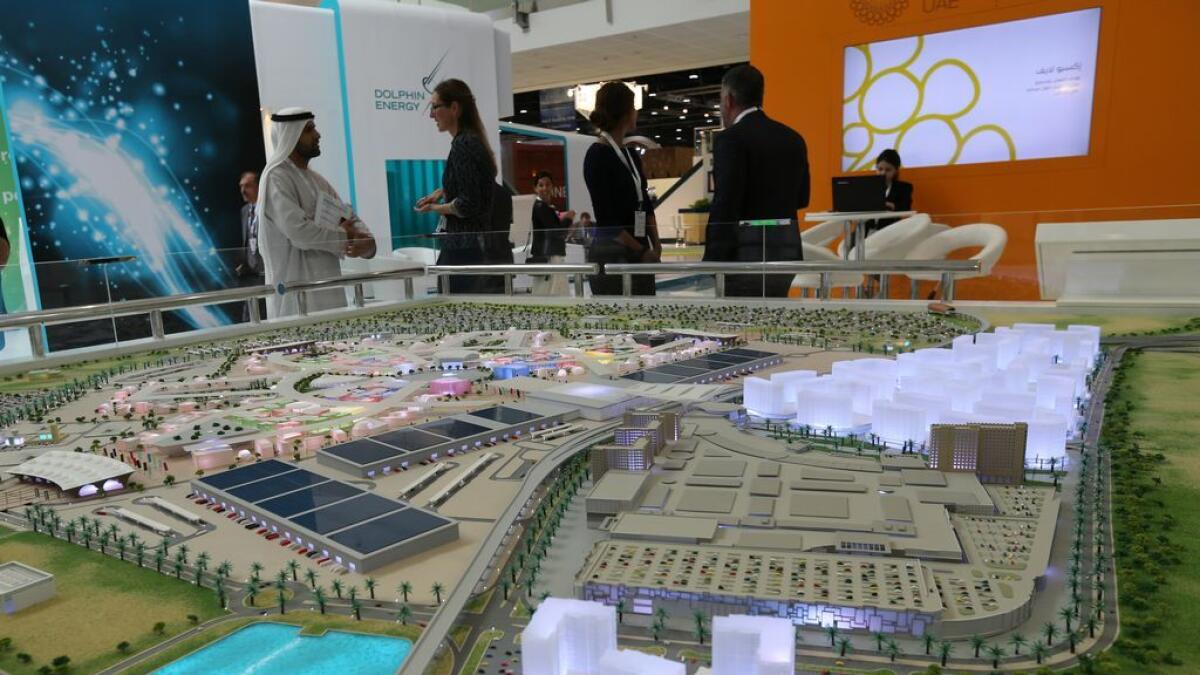 A model of Masdar City, the city in Abu Dhabi which relies on renewable energy, at the exhibition.