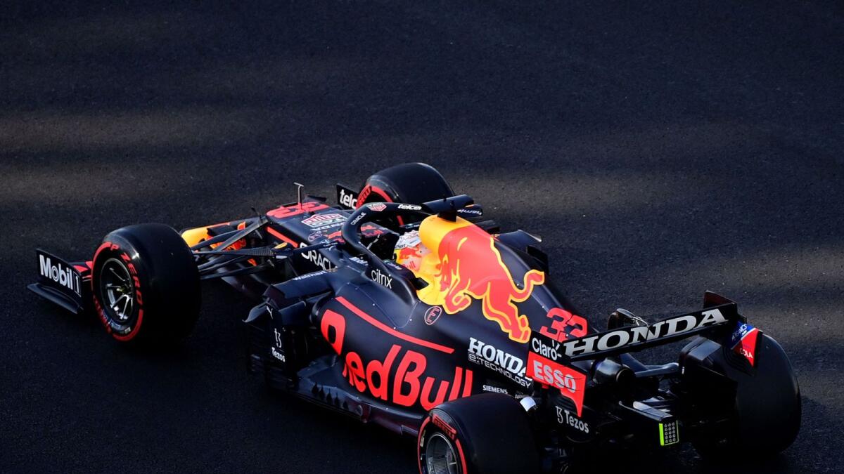 Red Bull's Dutch driver Max Verstappen drives at the Yas Marina Circuit during the first free practice session of the Abu Dhabi Formula One Grand Prix on Friday. (AFP)
