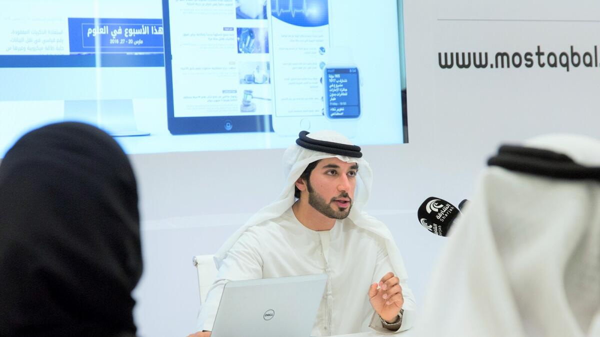 Saif Al Aleeli speaks at the launch of Mostaqbal Portal which will help enhance UAE’s efforts to promote Arabic as a language with relevant vocabulary. 