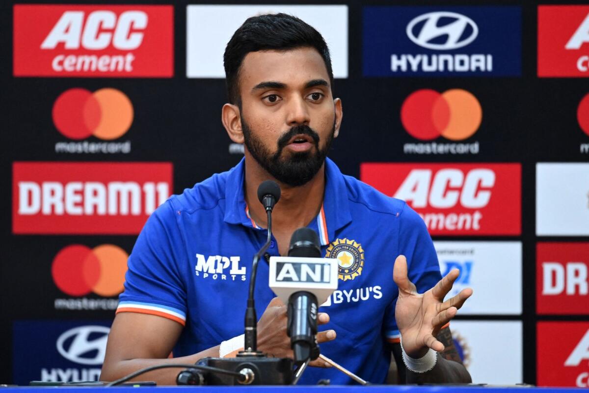 India's KL Rahul at a press conference in Mohali on Monday. (AFP)