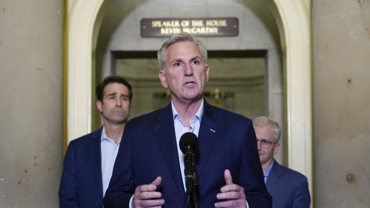 House Speaker Kevin McCarthy of California speaks during a news conference after President Joe Biden and McCarthy reached an 'agreement in principle' to resolve the looming debt crisis on Saturday. — AP
